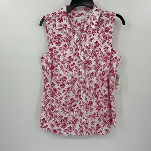 CHARTER CLUB‎ WOMEN'S TOILE PRINT SLEEVELESS BUTTON UP SHIRT SIZE 10 NWT Z159